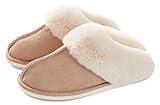 Donpapa Womens Slipper with Memory Foam Fluffy Soft Warm Slip On House Slippers,Anti-Skid Cozy Plush for Indoor Outdoor Tan Medium