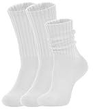 AugRing Women's Slouch Crew Socks Retro Solid Scrunch Boot Socks Chunky Ribbed Cozy 3-Pack Cotton Crew Socks Size 5-11 (3 Pack White)