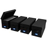 BOATISLE CD Case Holder with Handles and Lid – CD Storage Box with External Label Slots, Easy-to-Move Organizer Case for Efficient Media Storage,4Pack-Black