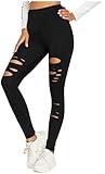 Ripped Warrior Legging for Women - High Waist Tummy Control Yoga Pants Workout Athletic Pants Black