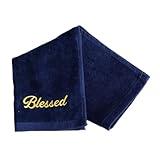 Swanson Christian Products Embroidered Hand Towels - 'Blessed' - Gifts for Pastor, Clergy, & Ministers - Pastor Towel (NAVY BLUE)