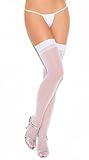 Elegant Moments Women's Sheer Back Seam Thigh High, White, One Size