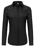 Ruisin Women's Comfy Button-Down Shirt - Long Sleeve, Wrinkle-Free, Black, Size M