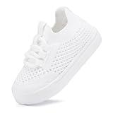 BMCiTYBM Baby Shoes Boys Girls Barefoot First Walking Shoes Breathable Mesh Walker Sneakers Tennis Outdoor Indoor Slip On 12-18 Months Toddler White Size 5 Toddler