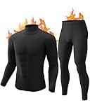 CL convallaria Thermal Underwear for Men Long Johns Set Turtleneck Fleece Base Layer Cold Weather Top Bottom Open Fly