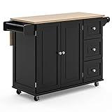 Homestyles Dolly Madison Black Mobile Kitchen Island Cart with Wood Drop Leaf Breakfast Bar