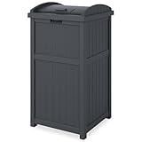 Suncast Outdoor Trash Hideaway, Resin Refuse Container w/ Lid, Cyberspace, 30 Gallon Capacity - Stylish Concealed Waste Storage for Patio, Backyard, Deck or Garden, Use 30-33 Gal. Garbage Can Liners