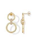PAVOI 14K Yellow Gold Plated Convertible Chunky Stud and Link Earrings for Women - Cubic Zirconia Drop Dangle
