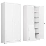 DEVAISE Garage Storage Cabinet, Metal Storage Cabinet with 2 Doors and 5 Adjustable Shelves, 71'' Lockable Steel File Cabinet, White for Home, Office, Garage, Shool, Gym