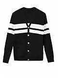 Haloumoning Boys Striped Cardigan Sweater Kids V Neck Button Down Knit Clothes with Pockets 5-14 Years Black