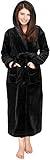 NY Threads Women's Fleece Hooded Bathrobe Plush Long Spa Robe, Medium, Black