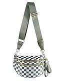 Black and White Checkered Crossbody Bum Bag for Women,Spacious Checkered Purse Fanny Packs Belt Sling Bag with Shoulder Strap (Beans Green Checkered)