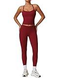 Womens Workout Sets Two Piece Seamless Stretch Cross Back Tank Top Matching Tummy Control High Waist Leggings Set 2 Piece For Women Gym Yoga Active Wear Outfits Athletic Work Out Clothes Burgundy S