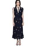 SIXDO Sleeveless V-Neck Floral Flared Dress, a Timeless and Elegant Statement for Seasonal Gatherings 2025 Dark Navy