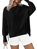 BTFBM Women's Casual Crewneck Sweatshirts 2025 Spring Fall Clothes Long Sleeve Side Slit Workout Fleece Pullover Tops(Black, Large)