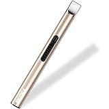 REIDEA Candle Lighter Electronic Arc Windproof Flameless USB Rechargeable Lighter with Safe Button for Home Kitchen, S4, Champagne Gold