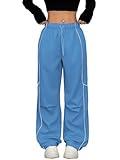 ZAFUL Parachute Pants for Women Sweatpants Y2K Contrast Pipping Cargo Trousers Jogger Pants with Pockets Light Blue XL
