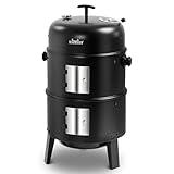 BIG HORN OUTDOORS 16 inch Charcoal Smoker, Vertical BBQ Grill, Heavy Duty 4 In 1 Fire Pit with Built-in Thermometer & Adjustable Vent System for Backyard Patio Camping