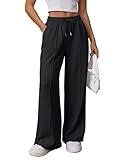 ATHMILE Wide Leg Pants Woman High Waisted Baggy Pants Drawstring Athletic Joggers Sweatpants Black