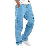 Muscularfit Cargo Pants for Men Big and Tall Elastic Waist Cotton Sweatpants Causal Solid Multi Pockets Joggers Athletic Pant Prime of Day Deals Today 2024 Men Beach Pants for Men 2024 Blue 3X