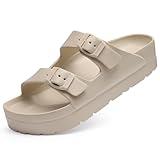 Goosecret Women's Platform Sandals with Arch Support Chunky Lightweight Foam Slip on Slides Comfortable Summer Beach Sandals with Adjustable Buckle Nude, 39(size 8-8.5)