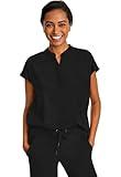 Healing Hands Women's Scrub Top Relaxed Fit Journey Top - 2 Pockets with Knit Details, Dolman Sleeve and Rounded Hem - 2152, L, Black