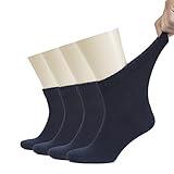 Hugh Ugoli Men's Cotton Diabetic Ankle Socks, Wide, Thin, Loose Fit and Stretchy, Seamless Toe & Non Binding Top, 4 Pairs, Navy Blue, Shoe Size: 11-13