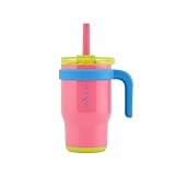 REDUCE 14 Oz Coldee Kids Tumbler with Lid and Straw - Coldee Insulated Travel Mug - Spill-Proof, Sweatproof Stainless Steel, BPA-Free - Includes Handle, Reusable Silicone Straw - Taffy Pink