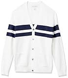 Amazon Essentials Men's Cotton Cardigan Sweater, Navy White Rugby Stripe, Medium