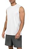 ODODOS Men's Quick Dry Athletic Tank Tops UPF 50+ Sun Protection SPF Workout Sleeveless Muscle Shirts, White, Medium