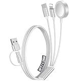 1Pack Multi Fast Charging Cable for Travel Vacation Essentials,Apple Watch Charger,iPhone Charger[3-in-2]USB A/Type C/Lightning Cable for iWatch,iPhone 16-11,Nintendo Switch,Airpods,Car,Camping-White