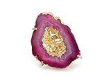 Dazzle Appeal Ring Geode Druzy Slice Unique And Stylish Statement Gold Plated Jewelry Natural Gemstone Stone size 25-35 mm Approximately (Fuscia)