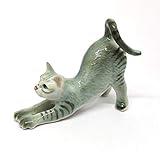 ZOOCRAFT Collectible Cat Figurine Ceramic Pottery Miniature Gray Hand-Painted Figure