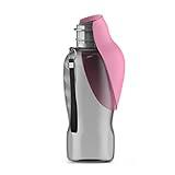 Kalimdor Dog Water Bottle, Leak Proof Portable Puppy Water Dispenser with Drinking Feeder for Pets Outdoor Walking, Hiking, Travel, Food Grade Plastic (27oz Pink)