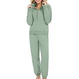 AOREUGL Women 2 Piece Tracksuits Fall Winter Half Zip Oversized Sweatshirt Sweatpants Matching Lounge Set Sweatsuits Pockets womens fall fashion Green L