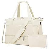 ETRONIK Gym Bag for Women, Personal Item Travel Bag with Shoes Compartment, Weekender Overnight Duffel Bag with Wet Pocket & USB Charging Port, Carry On Bag for Women, Travel, Gym, Weekend (Beige)