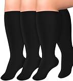 3 Pairs Plus Size Compression Socks for Women and Men Wide Calf Extra Knee High Support for Circulation