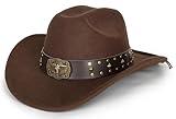 Women & Men Felt Western Cowboy Hat Classic Roll Up Brim Belt Buckle Cowgirl Fedora (M)
