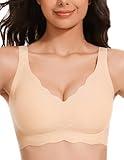 Wavy Wireless Bras for Women Push Up Bras Women's Seamless Bras No Underwire Comfort Bralettes Full Coverage Everyday Bra -Beige,L