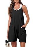 ANRABESS Womens Rompers Summer Casual Loose Sleeveless Overalls Spaghetti Strap Shorts Jumpsuit 2025 Beach Vacation Outfits Black Large