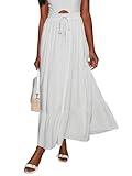 Aoudery Maxi Skirt for Women Boho Casual Flowy Long Skirts with Pockets High Waisted Ruffle Tiered Fall Outfits Trendy-White M