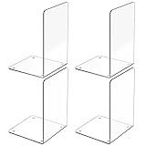 Acrylic Bookends 4 Pcs, Clear Book Ends for Shelves, Transparent Bookend Organizer, Book Holder Stand Decorative, Book Stoppers for Heavy Duty Books, CD, File, Video Games