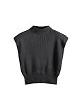 CIDER Women's Mock Neck Sleeveless Sweater Tops Cap Sleeve Sweater Vests Tank Tops: Black, M