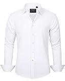 J.VER Men's Dress Shirts Solid Long Sleeve Stretch Wrinkle-Free Formal Shirt Business Casual Button Down Shirts White Medium