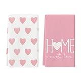 Artoid Mode Pink Heart Love Home Sweet Home Valentine's Day Kitchen Towels Dish Towels, 18x26 Inch Anniversary Wedding Decoration Hand Towels Set of 2