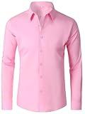 GIANZEN Mens Pastel Pink Dress Shirt Button up Men Long Sleeve Shirts for Slim fit Big and Tall Business Men's Down Clothes Pink Size M