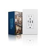 TOPELER USB C Wall Outlet, 15A Tamper Resistant Receptacle with 3 USB Port, Total 6.0Amp High Charging Power Electrical Outlet, Screwless Wall Plate Include, UL Listed & FCC Approval