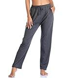 Envlon Women's Yoga Pants with Pockets Comfy Stretch Loose Wide Leg Casual Pants Breathable Running Workout Lounge Pants (Dark Grey, Large)