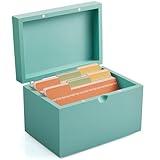 DRASTAR 3x5 Index Card Box, Wooden Organizer with 45 Dividers, Flashcard Holders for Home Office, Teal