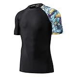 HUGE SPORTS Men's Splice UV Sun Protection UPF 50+ Skins Rash Guard Short Sleeves(HeyToucan, L)